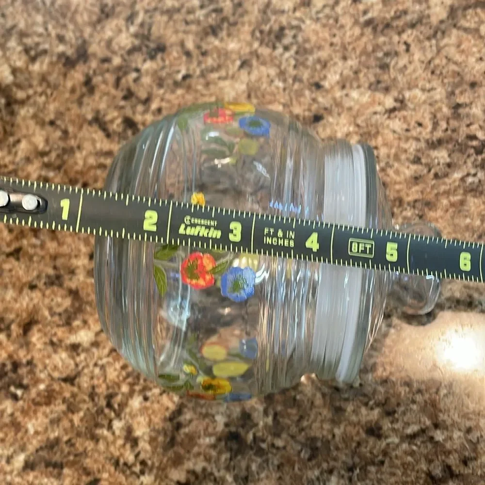Vintage KIG flower print glass candy suger bowl canister jar with lid‎